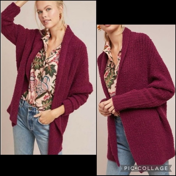 Anthro Sleeping on Snow Burgundy Wine Wool Alpaca Knit Cocoon Cardigan Sweater - Picture 1 of 16
